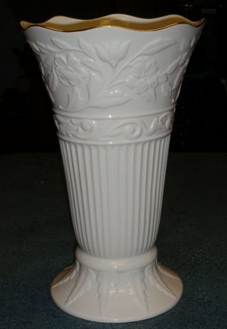 16 " Lenox Princeton Vase Ivory Porcelain Gold Trim Centerpiece - Gift