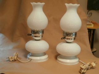 , Vintage White Milk Glass 3 Way Table Lamps