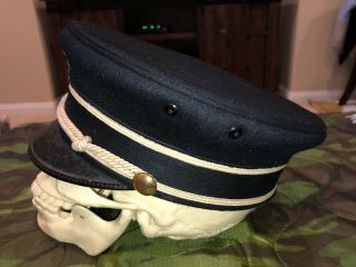 1900s Bell Crown Visor Hat w BULLION Laurel Wreath Badge,  Key Stone Cop,  Police? 2