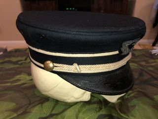 1900s Bell Crown Visor Hat w BULLION Laurel Wreath Badge,  Key Stone Cop,  Police? 4
