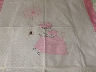 Vintage Estate Applique Little Miss Muffet Pink & Ivory Coverlet/ Topper Spider