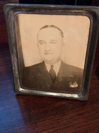 Vintage 1940s B&w Photomatic Photobooth Photo Metal Frame Man In Suit & Tie