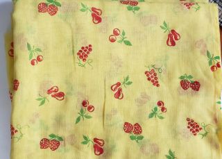 Vintage Flocked Fabric Cute Red Fruits Cherry Strawberry Yellow 2ydsx46 Doll Sew