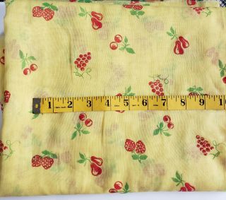 Vintage Flocked Fabric Cute Red Fruits Cherry Strawberry Yellow 2ydsx46 Doll Sew 2