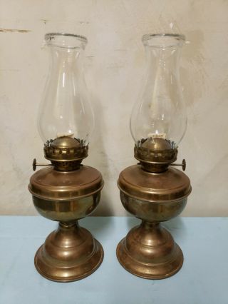 Vintage 12” Copper/brass/metal Oil Lamps With Glass Globes