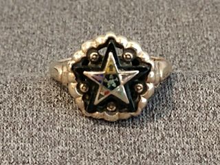 10k Yellow Gold Black Onyx Order Of The Eastern Star Masonic Ring Size 5.  75