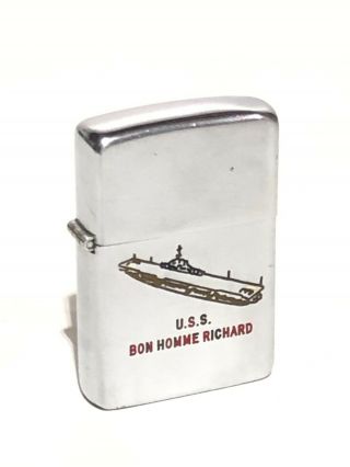 Rare Early Zippo Full Size U.  S.  S.  Bon Homme Richard Navy Lighter