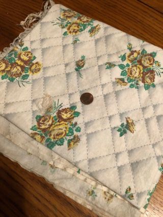 Vintage Feedsack Fabric White With Roses Patterned One Of A Kind Small Hole