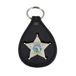 Florida Sheriff Silver Star Mini Badge Leather Key Ring Chain Holder Police