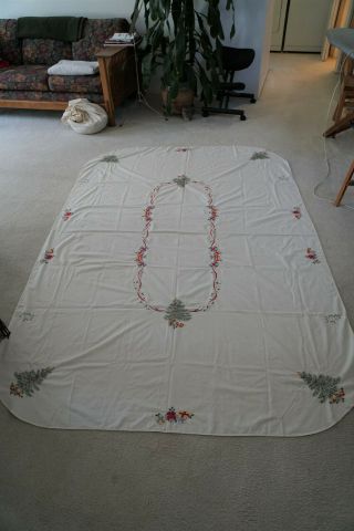 Hand Embroidered Vintage Christmas Table Cloth