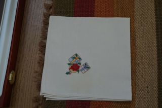 hand embroidered vintage christmas table cloth 7