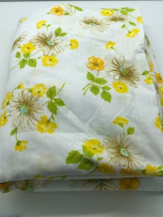 Vtg Morgan Jones Queen Fitted Sheet Floral Yellow Green White Vguc