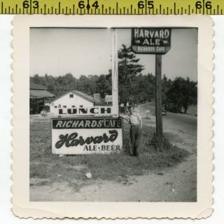 Vintage 1949 Photo / Harvard Ale & Beer Sign Outside Of Richard 