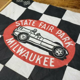 Antique Vintage SET OF TWO Checkered Flag Racing State Fair Milwaukee Banner 4