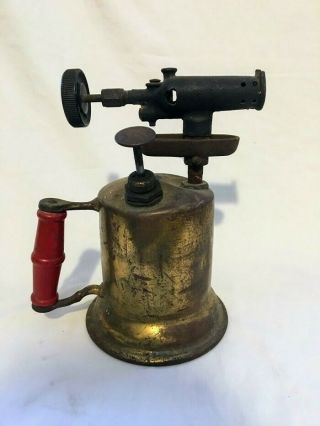 OTTO BERNZ CO Vintage Antique Gas Blow Torch Brass with Red Wood Handle 5
