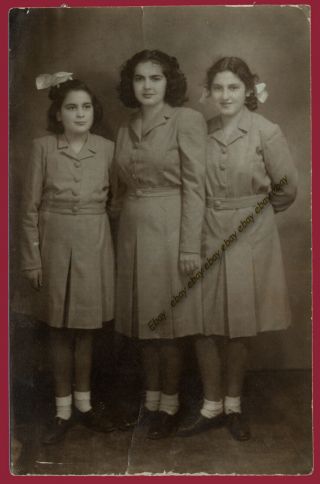 38858 Greece 1940s.  Three Girls.  Photo Pc Size Rppc