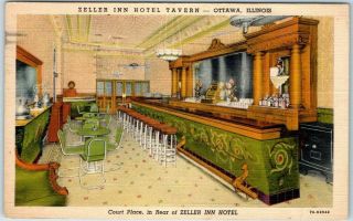 Ottawa,  Illinois Postcard Zeller Inn Hotel Tavern Bar View Curteich Linen 1938
