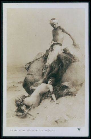 Art Pinchart Nude Woman Mermaid Trap 1910s Salon De Paris Postcard