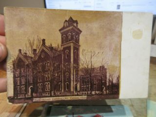 Vintage Old Ohio Postcard Mount Mt Vernon High School Mulberry Street Now Razed