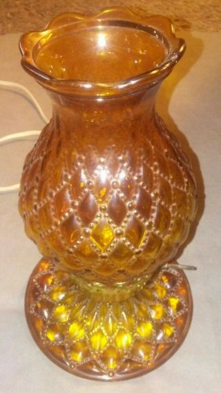 Htf Vintage Amber Quilted Diamond Pattern Glass Base Lantern Style Table Lamp