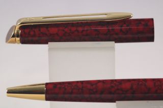 Waterman Hemisphere Red Marble Ballpoint Pen With Gold Trim