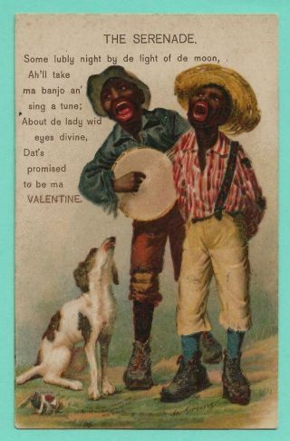 African American 1907 Artist Signed M.  Greiner Valentine " The Serenade "