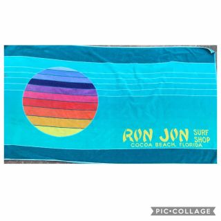 Vintage 1980s Ron Jon Surf Shop Beach Towel Large Terry Cloth Rainbow