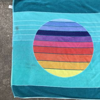 Vintage 1980s Ron Jon Surf Shop Beach Towel Large Terry Cloth Rainbow 2