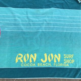Vintage 1980s Ron Jon Surf Shop Beach Towel Large Terry Cloth Rainbow 3