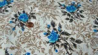 Nearly 5 Yards Vintage Blue Floral Rose & Shadow Print Cotton Fabric