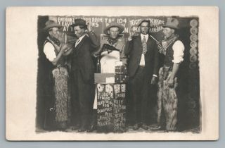 Cowboy Holdup Men—antique Studio Photo Rppc Pistol Guns—wool Chaps—whiskey 1910s
