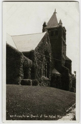 1908 Rppc San Rafael California Presbyterian Church,  Marin Co Real Photo Postcard
