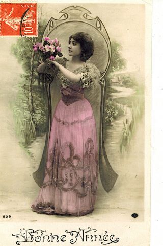 France Antique Postcard Photo Happy Year : Art Deco : Woman