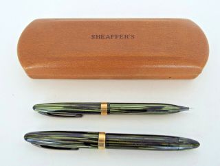 Vintage Sheaffer Fountain Pen Mechanical Pencil Set Celluloid Striated 14k Usa