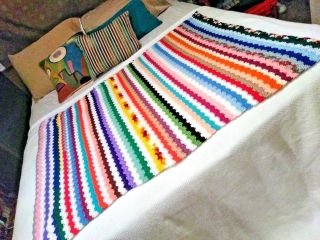Vintage Hand Crocheted Multi - Colored Striped Afghan Throw Blanket 37 " X 47”