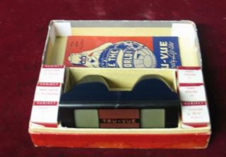 Vintage Tru Vue Viewer Stereoscope W/ 6 Reels Film Strips And Box