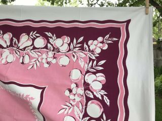 VTG Tablecloth Fruit Cherry Pink Burgundy Plum Pear Cotton VGUC 48 
