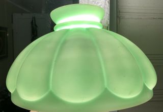 Old 10 " Diameter Green Milk Glass Oil Electric Table Lamp Shade Pumpkin Shape