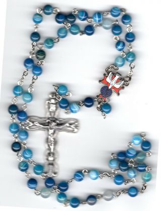 Knights Of Columbus Blue Stripe Agate Rosary