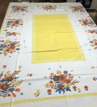 Vintage Table Cloth Printed Bright Vivid Colors Minty