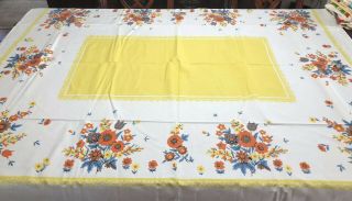 Vintage Table Cloth Printed Bright Vivid Colors Minty 2