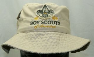 Bsa Youth Boy Scouts Of America Logo Tan Bucket Hat W/ Adjustable Cord Size S/m