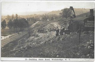 Rppc " 25 - - Building State Rd Wellsbridge,  Ny " Machinery Horses Workers Ny - 7 1916