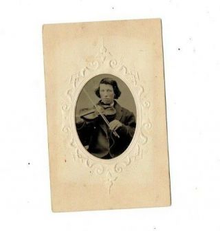 1860s Young Man Playing The Violin Tintype Photo Civil War Era