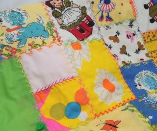 Patchwork Quilt Vintage Handmade Child Kids Baby Blanket Circus Crib 52x36