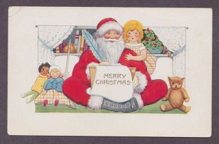 Whitney Santa Claus Vintage Postcard Girl Child Teddy Bear Doll
