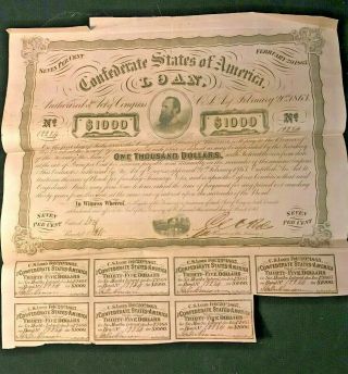Confederate States Of America Stock Certificate 1863 Originial Civil War Era