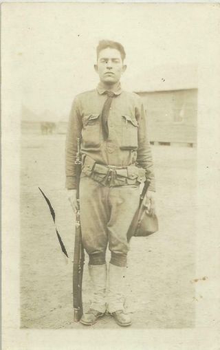 Rppc - Military - Wwi - Soldier In Full Uniform With Rifle - Dated 12 - 26 - 1917