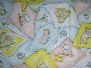Vtg Novelty Print Cotton Fabric Pastel Babies Baby Motif 36 " X 1.  5 Yds