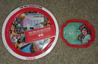 Vintage 1982 Worlds Fair Tin Serving Tray & Plate Coca Cola Souvenir Decoration